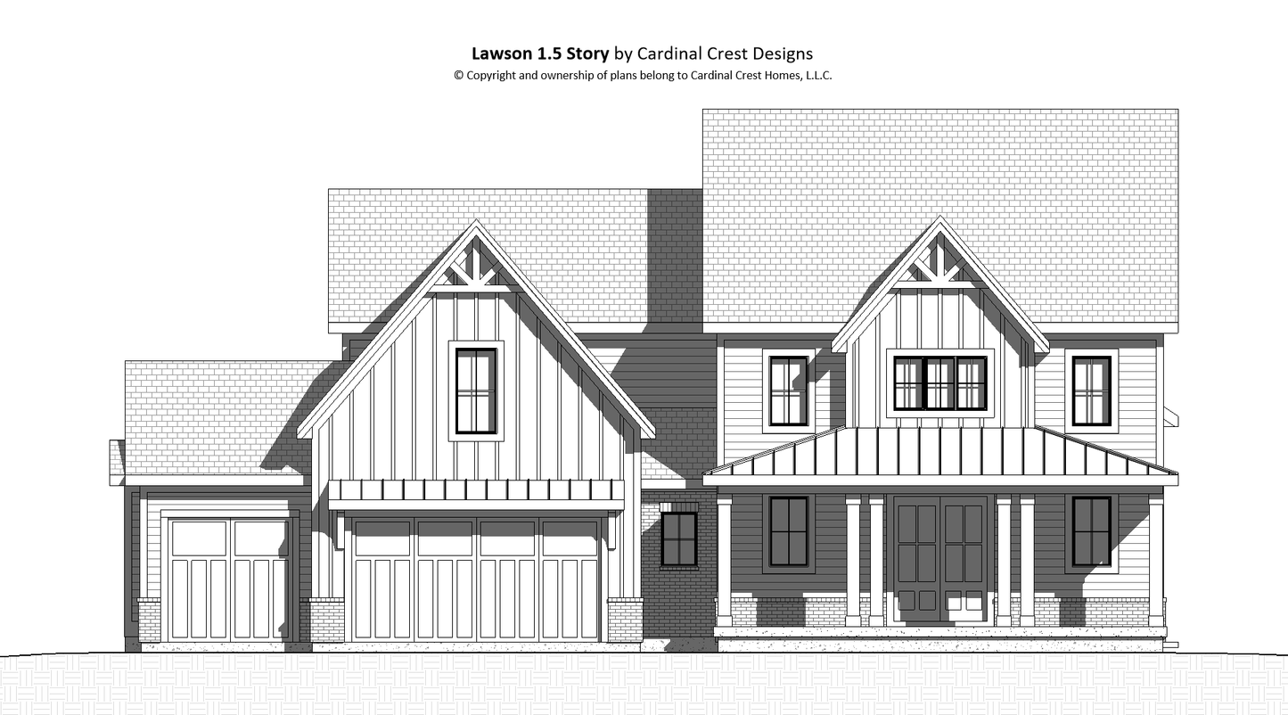 A rendering of the front view of a home in a custom floor plan.
