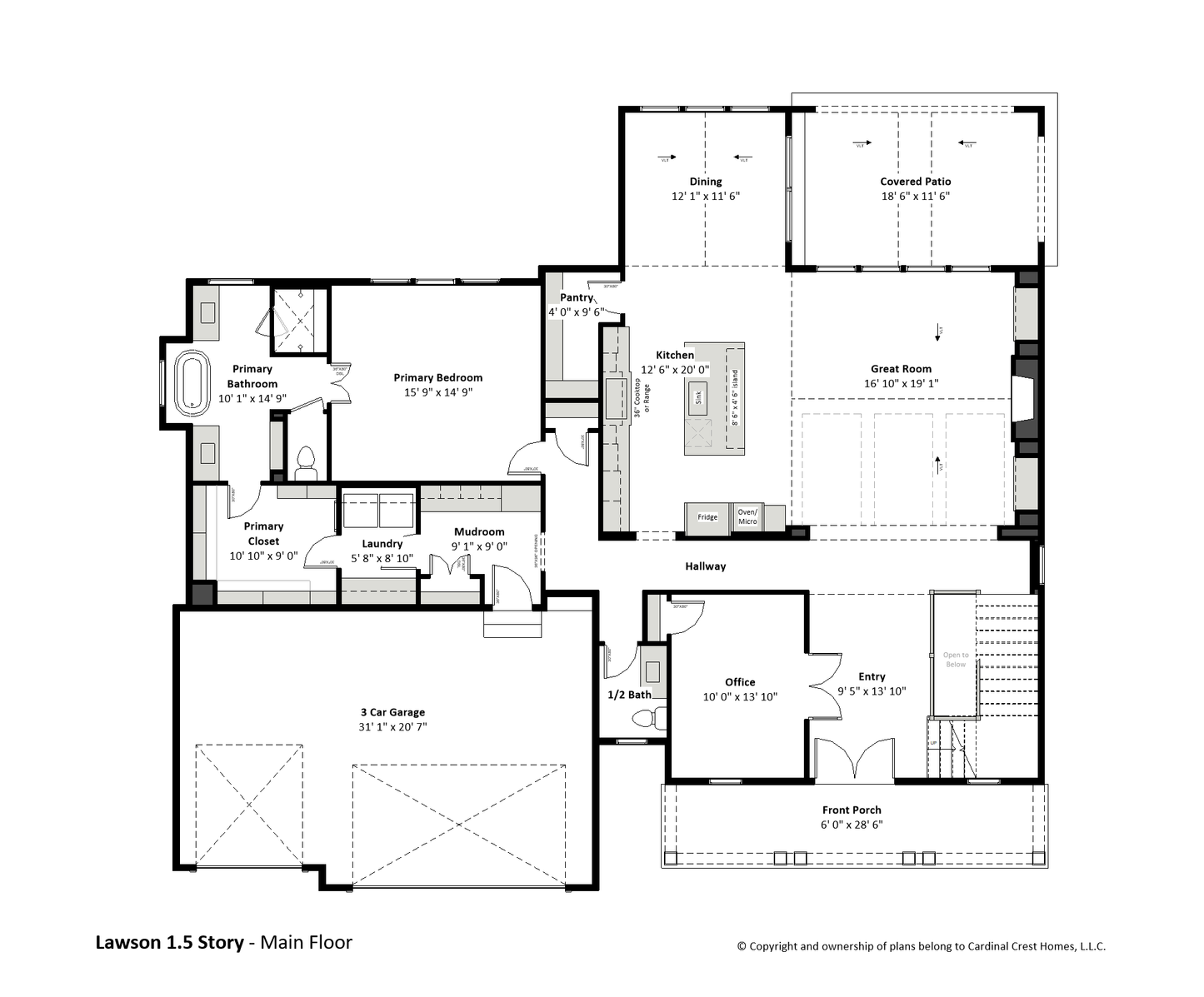A view of the main floor of a custom floor plan blueprint.