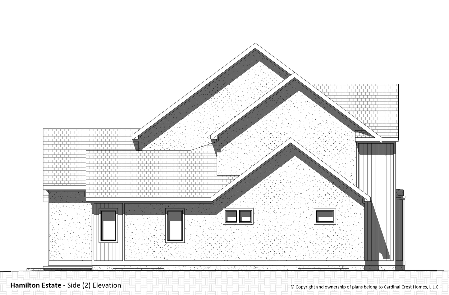 Rendering of the side elevation of a home.