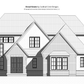 Drawing of the front of a custom home in the European and Cottage style of architecture.