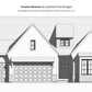 A black and white drawing of a front elevation of a single story home.