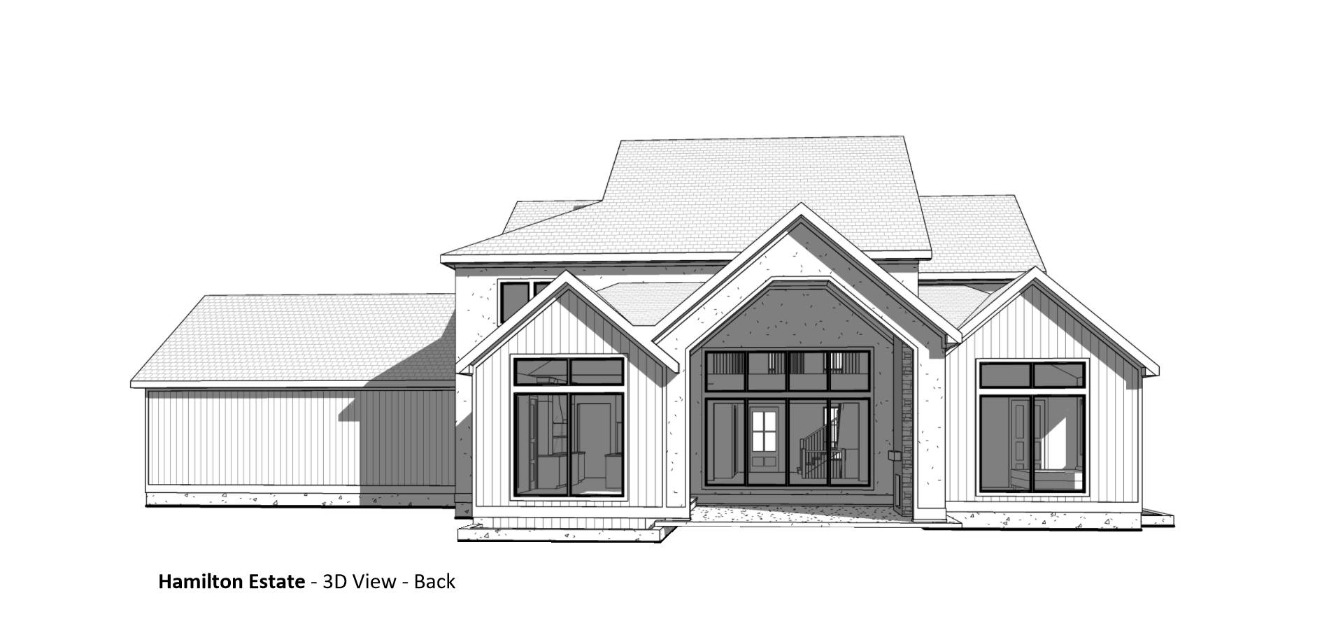 3D view of the back of a drawing of a home.