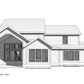 A 3D view of the back elevation of a custom home in a blueprint.
