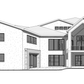 3D view of the back of a custom home in the European style of architecture.