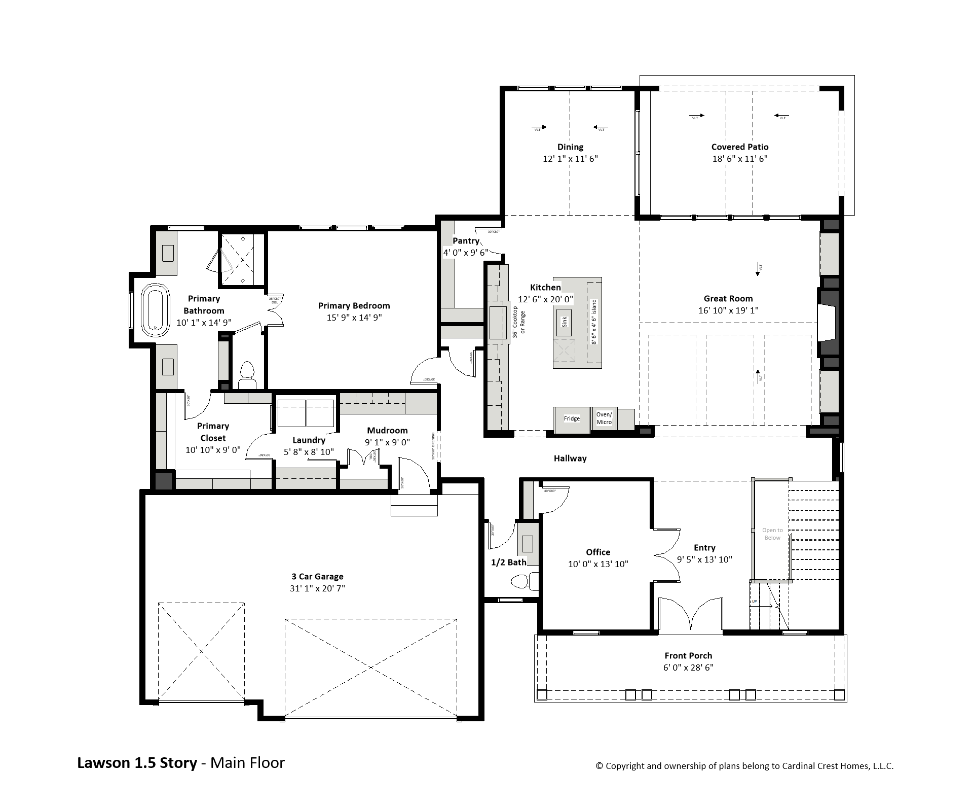 A view of the main floor of a custom floor plan blueprint.