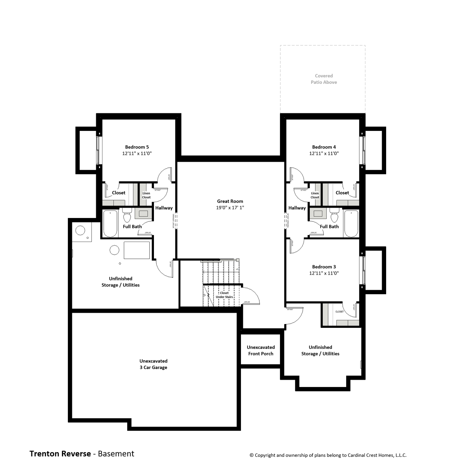 A rendering that shows the basement of a custom home.