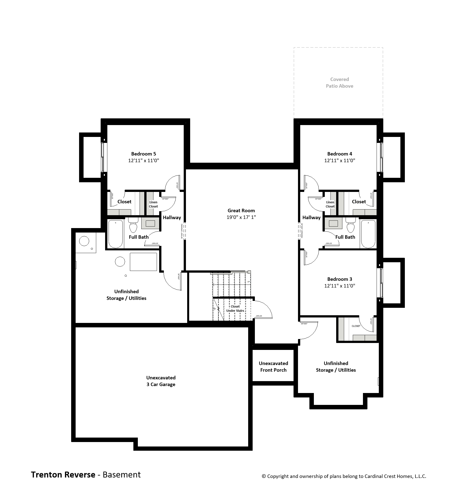 A rendering that shows the basement of a custom home.