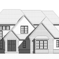 Black and white drawing of the front elevation of a custom home in the Cottage style of architecture.