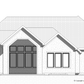 Black and white drawing of the back of a house.