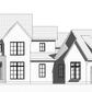 Drawing of the front elevation of a custom house in the European and French Country style of architecture.