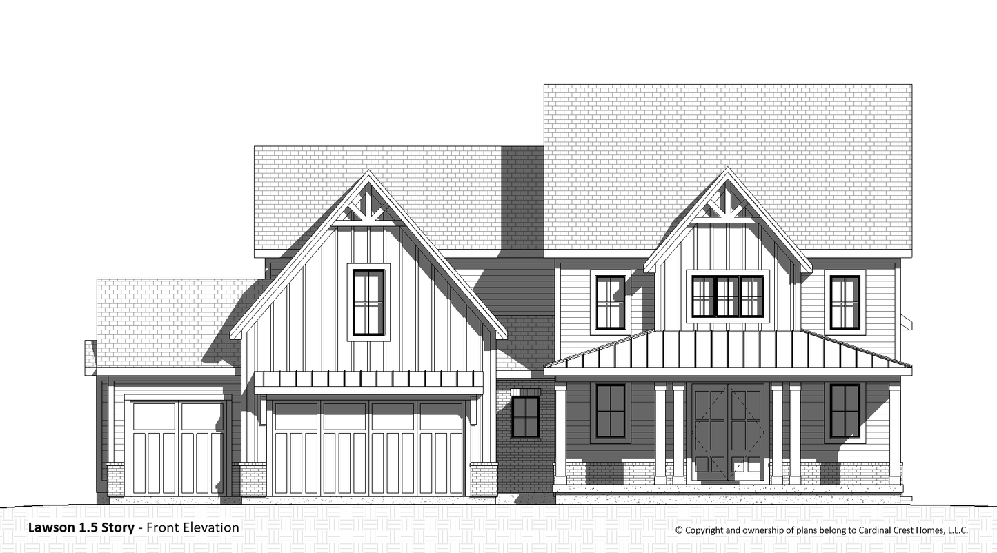 A drawing of the front view of a custom home.