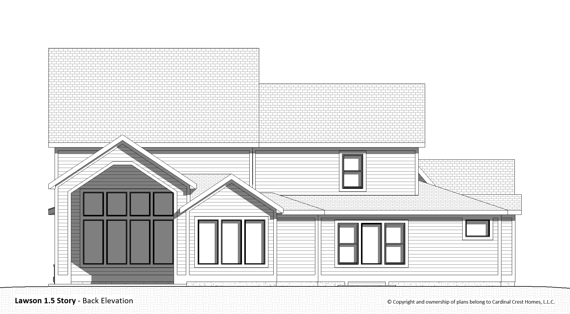 A rendering of the back elevation of a custom floor plan.