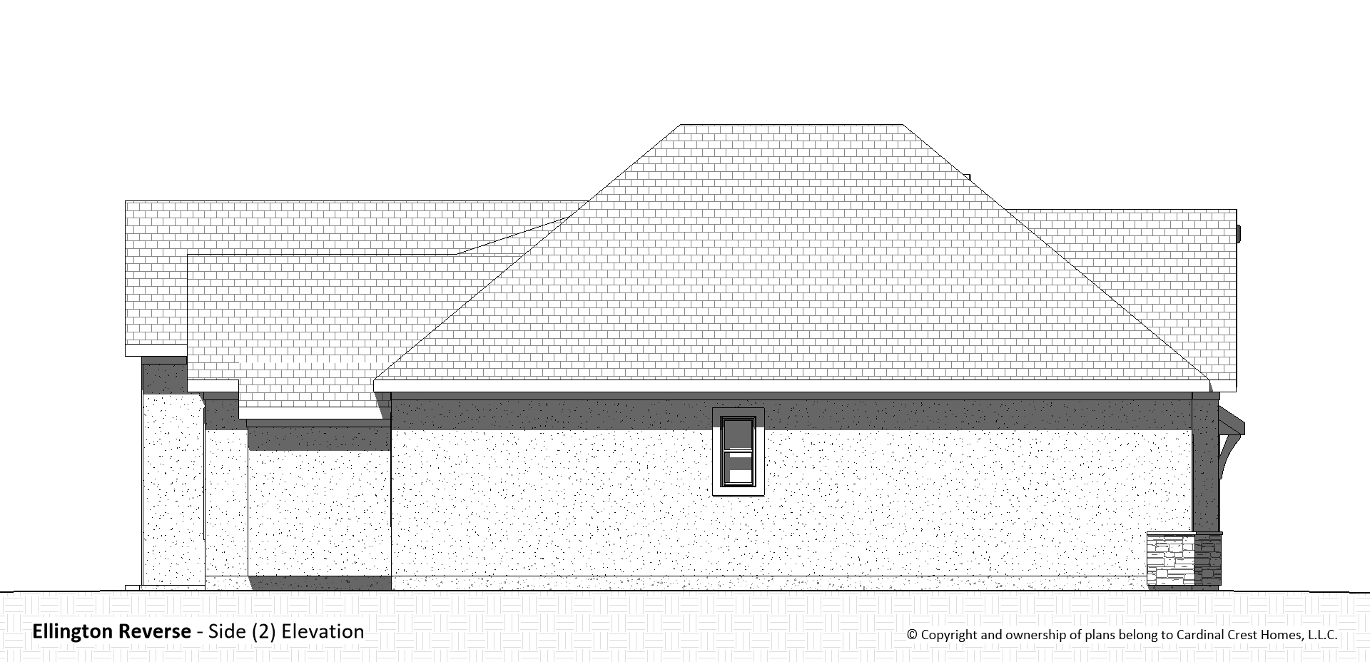 Drawing of the side of a custom home with one window.