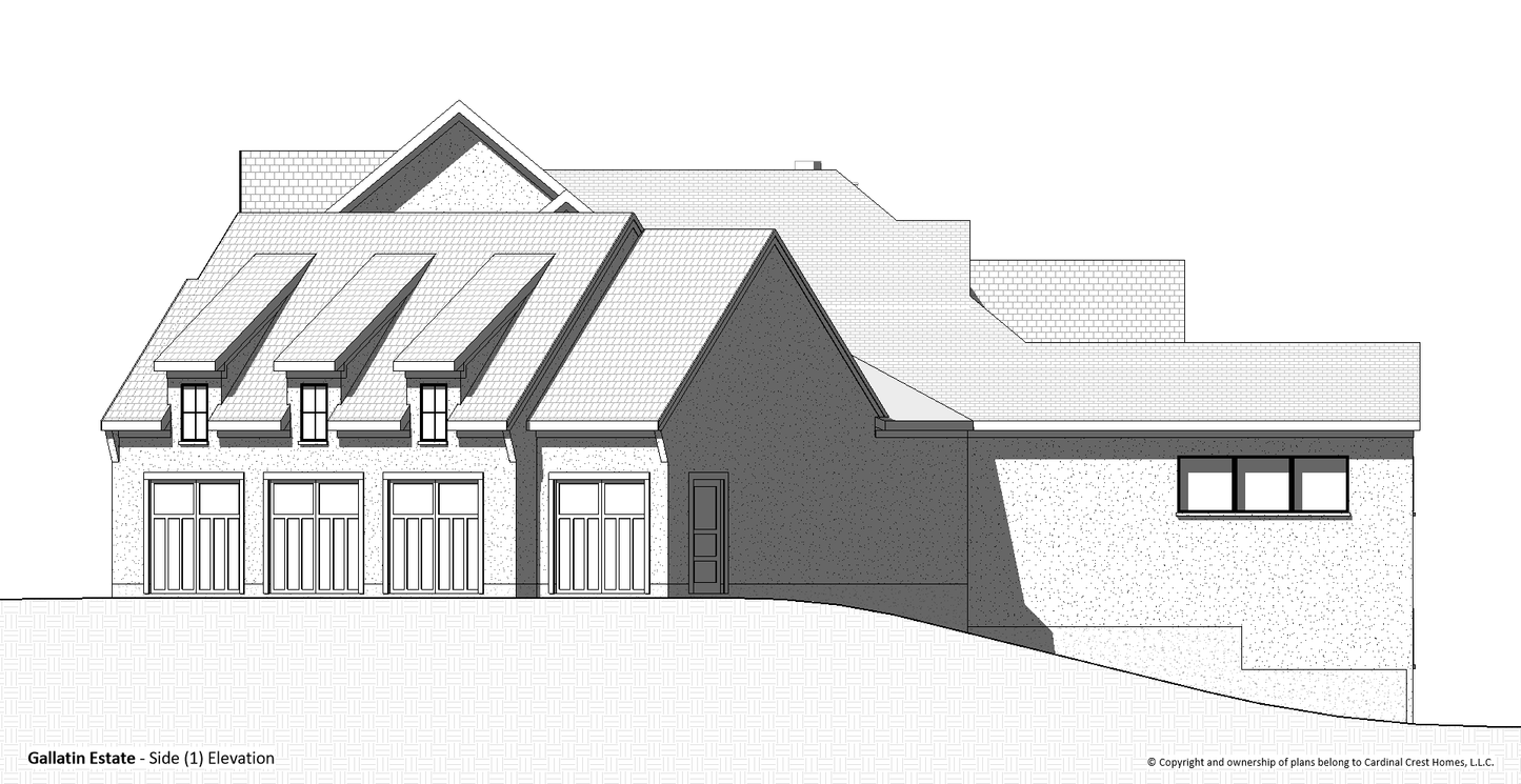 Side elevation of a custom home floor plan with garage.