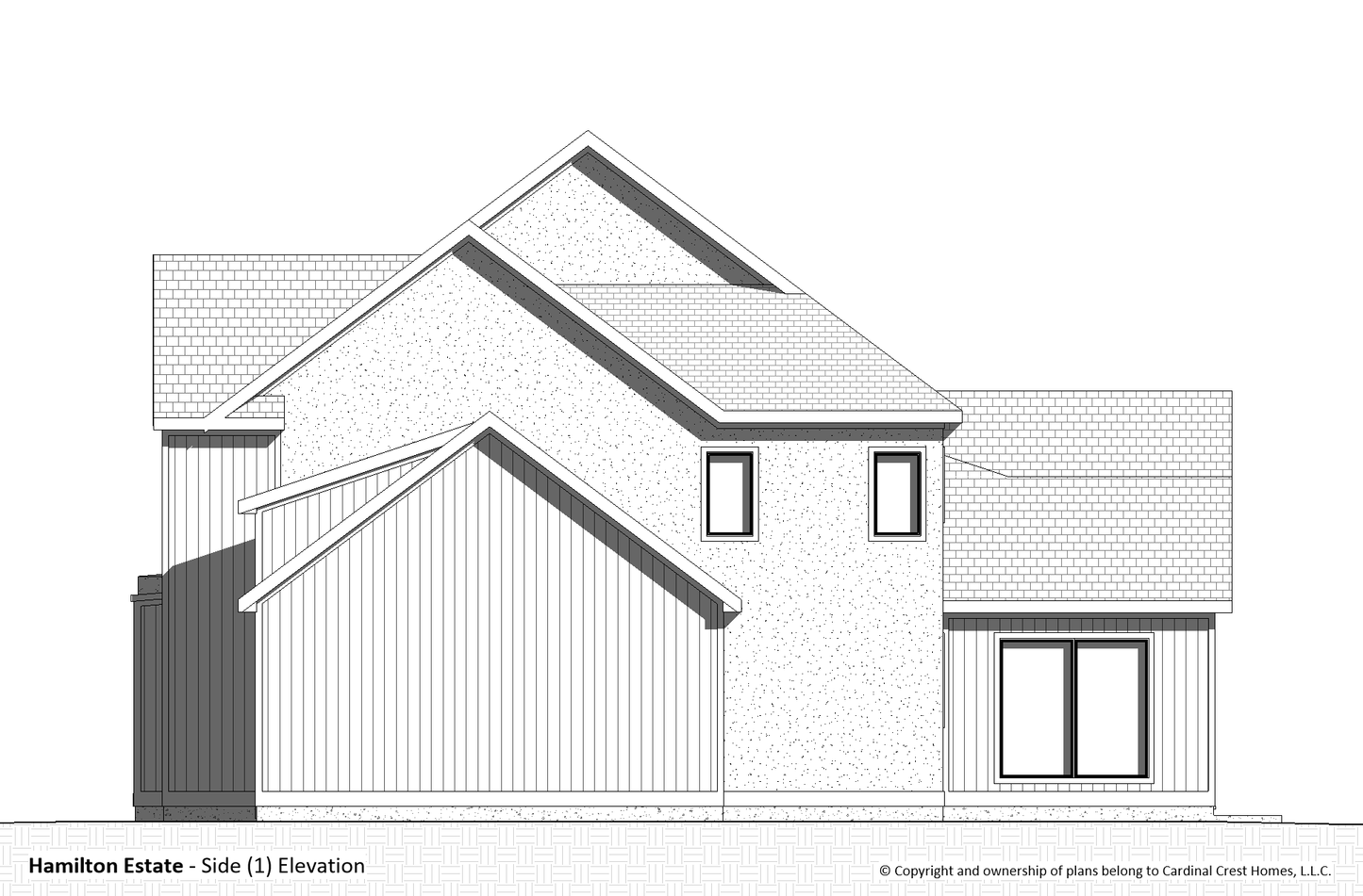 Drawing of the side elevation of a home.