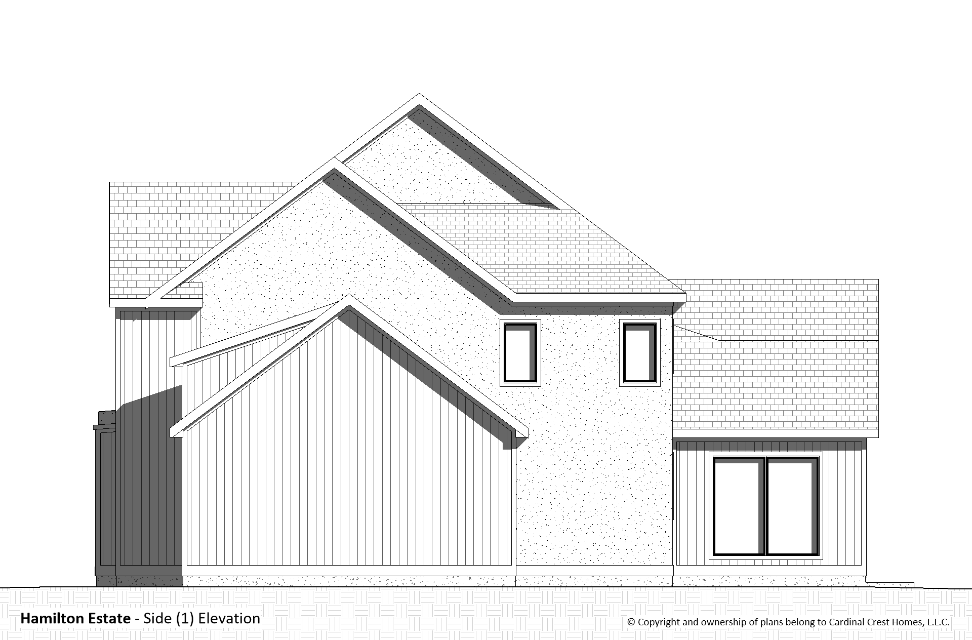 Drawing of the side elevation of a home.