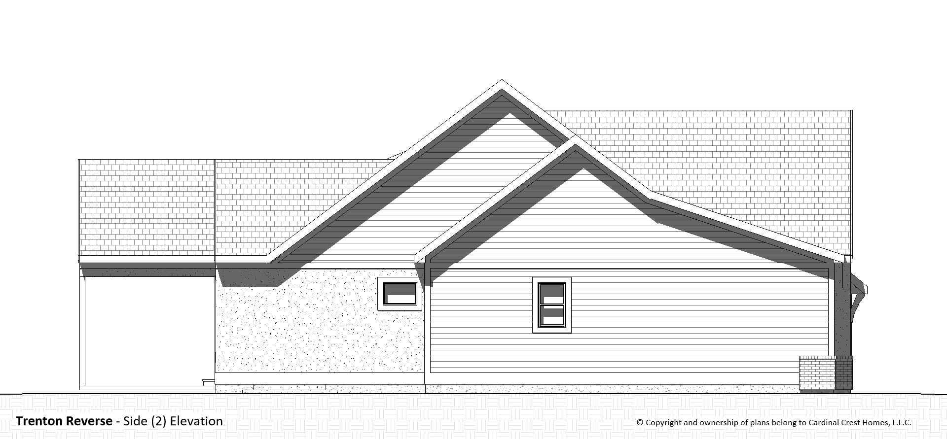 A rendering of the side view of a custom home floor plan.