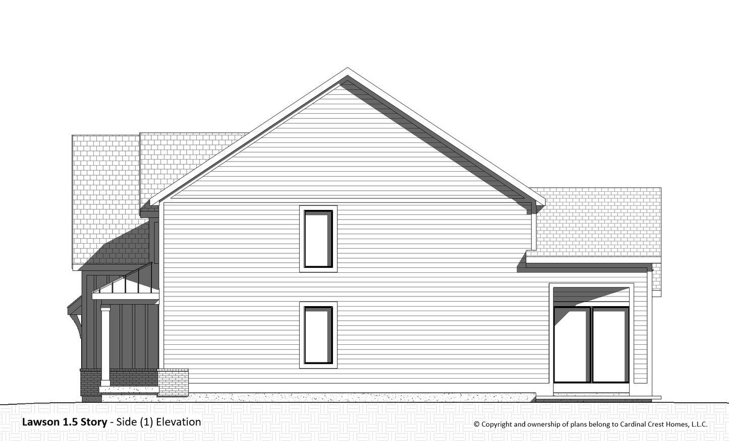 A drawing of a side elevation of a home in a blueprint.