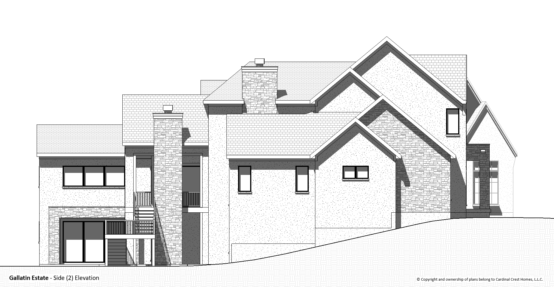 Drawing of the side elevation of a custom house in a floor plan.