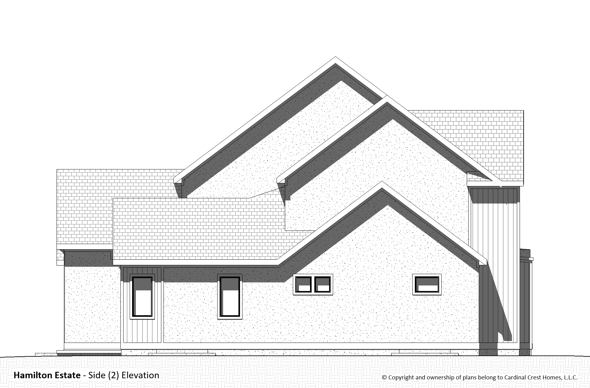 Rendering of the side elevation of a home.