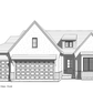 A 3D view of the front elevation of a house in black and white.