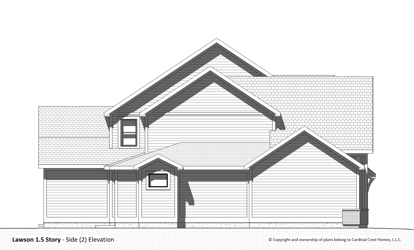 A rendering of the side elevation of a house.