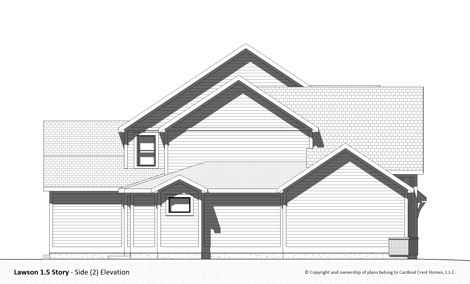 A rendering of the side elevation of a house.
