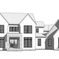 3D view of the front of a custom home in the French Country and European style of architecture.