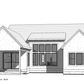 A 3D view of the back of a home with lots of windows.